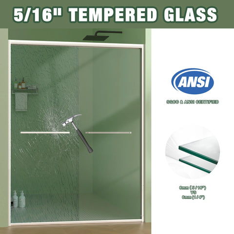 AISU 56-60"x70" Aluminiumrahmen, doppelte Schiebetür für Dusche, Bypass-Schiebetür für Badezimmer mit hochwertigem 5/16" (8 mm) klarem gehärtetem Glas, Chrombeschläge, Schiebetür aus Glas, verchromt