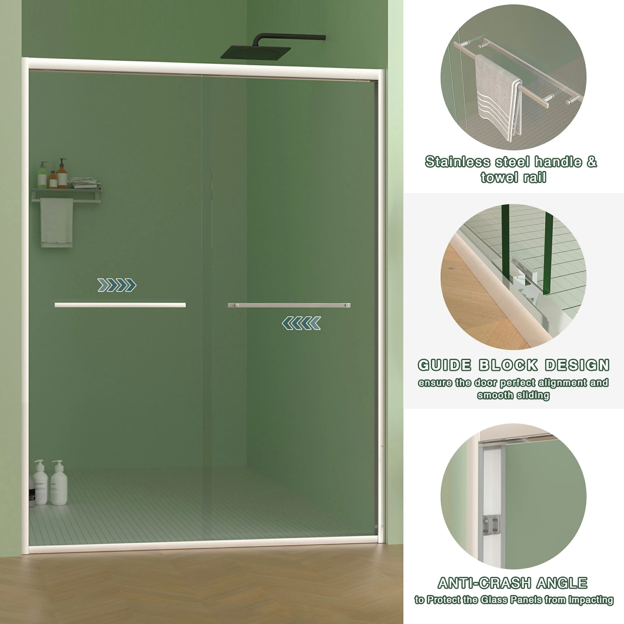 AISU 56-60"x70" Aluminiumrahmen, doppelte Schiebetür für Dusche, Bypass-Schiebetür für Badezimmer mit hochwertigem 5/16" (8 mm) klarem gehärtetem Glas, Chrombeschläge, Schiebetür aus Glas, verchromt