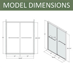 AISU 56-60"x70" Aluminum Frame Double Sliding Shower Door,Bypass Bathroom Sliding Door with Premium 5/16" (8mm) Clear Tempered Glass, Chrome Hardware Sliding Glass Shower Enclosure,Chrome Finished