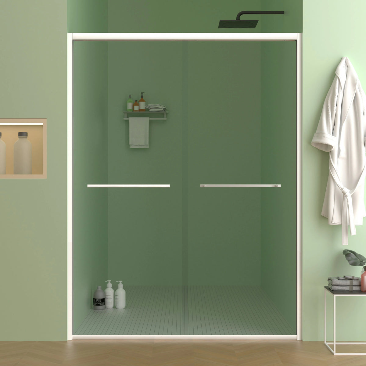 AISU 56-60"x70" Aluminiumrahmen, doppelte Schiebetür für Dusche, Bypass-Schiebetür für Badezimmer mit hochwertigem 5/16" (8 mm) klarem gehärtetem Glas, Chrombeschläge, Schiebetür aus Glas, verchromt