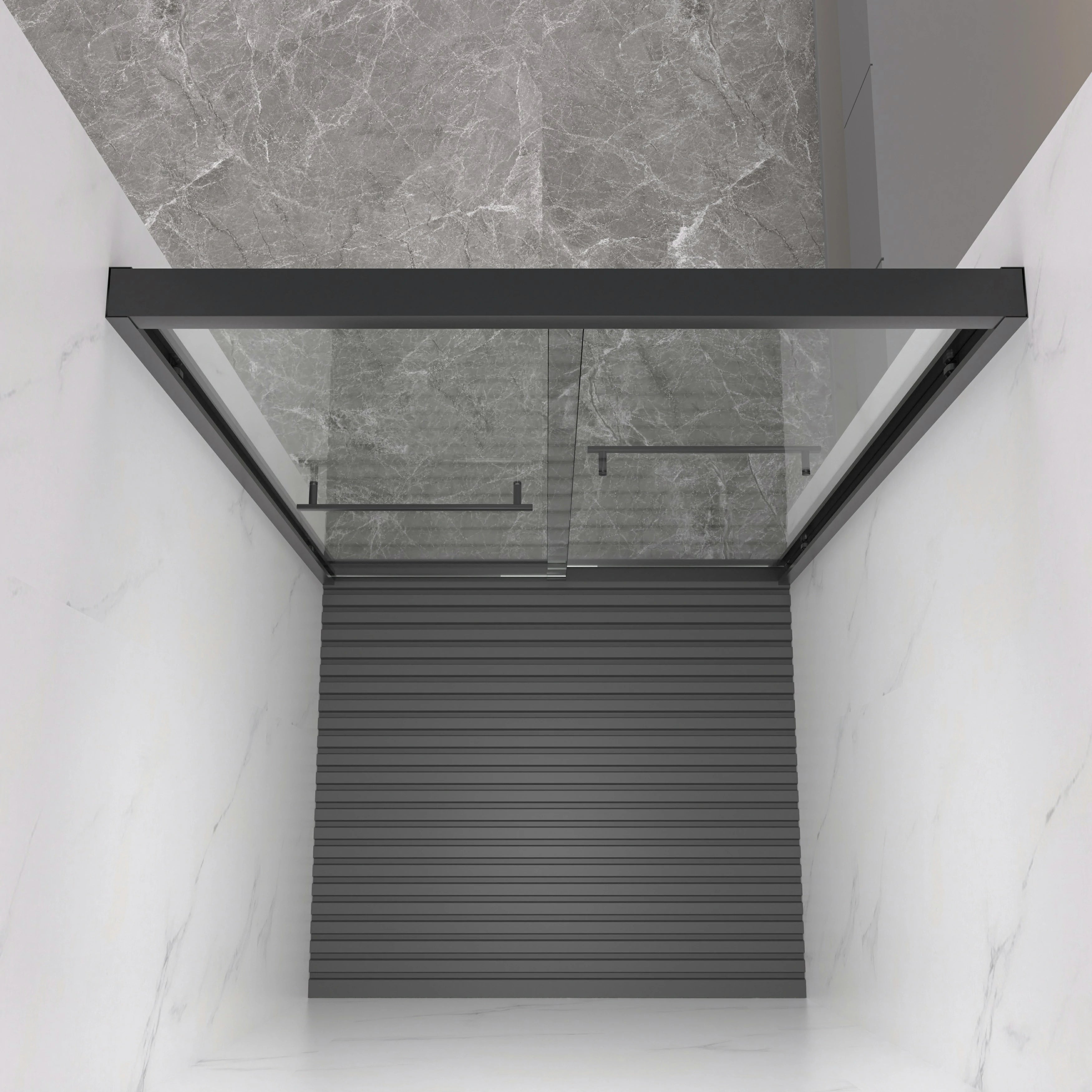 AISU 44-48"x72" Aluminiumrahmen, doppelte Schiebetür für Dusche, Bypass-Badezimmer-Schiebetür mit hochwertigem 5/16" (8 mm) klarem gehärtetem Glas, schwarze Beschläge, Schiebetür aus Glas, mattschwarzes Finish