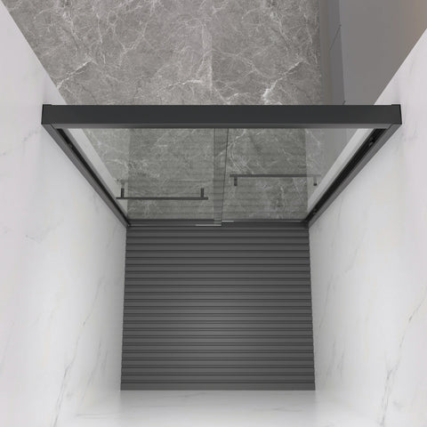 AISU 44-48"x72" Aluminiumrahmen, doppelte Schiebetür für Dusche, Bypass-Badezimmer-Schiebetür mit hochwertigem 5/16" (8 mm) klarem gehärtetem Glas, schwarze Beschläge, Schiebetür aus Glas, mattschwarzes Finish