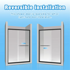 AISU 44-48"x72" Aluminum Frame Double Sliding Shower Door, Matte Black Finished