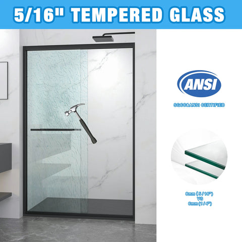 AISU 44-48"x72" Aluminiumrahmen, doppelte Schiebetür für Dusche, Bypass-Badezimmer-Schiebetür mit hochwertigem 5/16" (8 mm) klarem gehärtetem Glas, schwarze Beschläge, Schiebetür aus Glas, mattschwarzes Finish