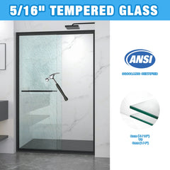 AISU 44-48"x72" Aluminum Frame Double Sliding Shower Door, Matte Black Finished