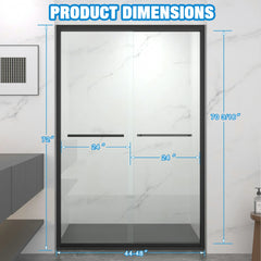 AISU 44-48"x72" Aluminum Frame Double Sliding Shower Door, Matte Black Finished