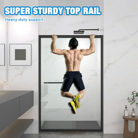 AISU 44-48"x72" Aluminiumrahmen, doppelte Schiebetür für Dusche, Bypass-Badezimmer-Schiebetür mit hochwertigem 5/16" (8 mm) klarem gehärtetem Glas, schwarze Beschläge, Schiebetür aus Glas, mattschwarzes Finish