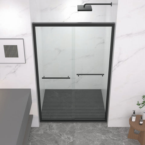 AISU 44-48"x72" Aluminiumrahmen, doppelte Schiebetür für Dusche, Bypass-Badezimmer-Schiebetür mit hochwertigem 5/16" (8 mm) klarem gehärtetem Glas, schwarze Beschläge, Schiebetür aus Glas, mattschwarzes Finish