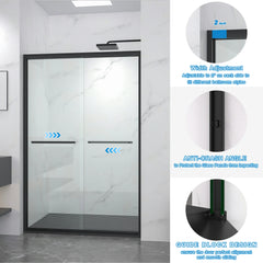 AISU 44-48"x72" Aluminum Frame Double Sliding Shower Door, Matte Black Finished