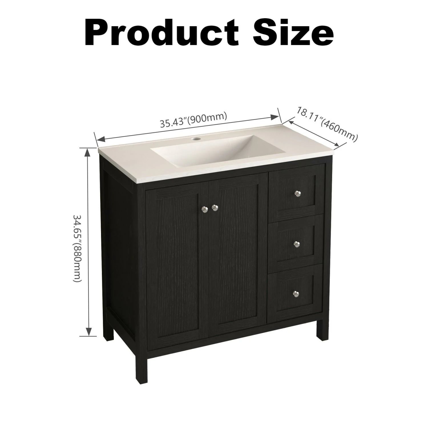 AISU Freestanding Modern Bathroom Cabinet with Basin, Munich Black