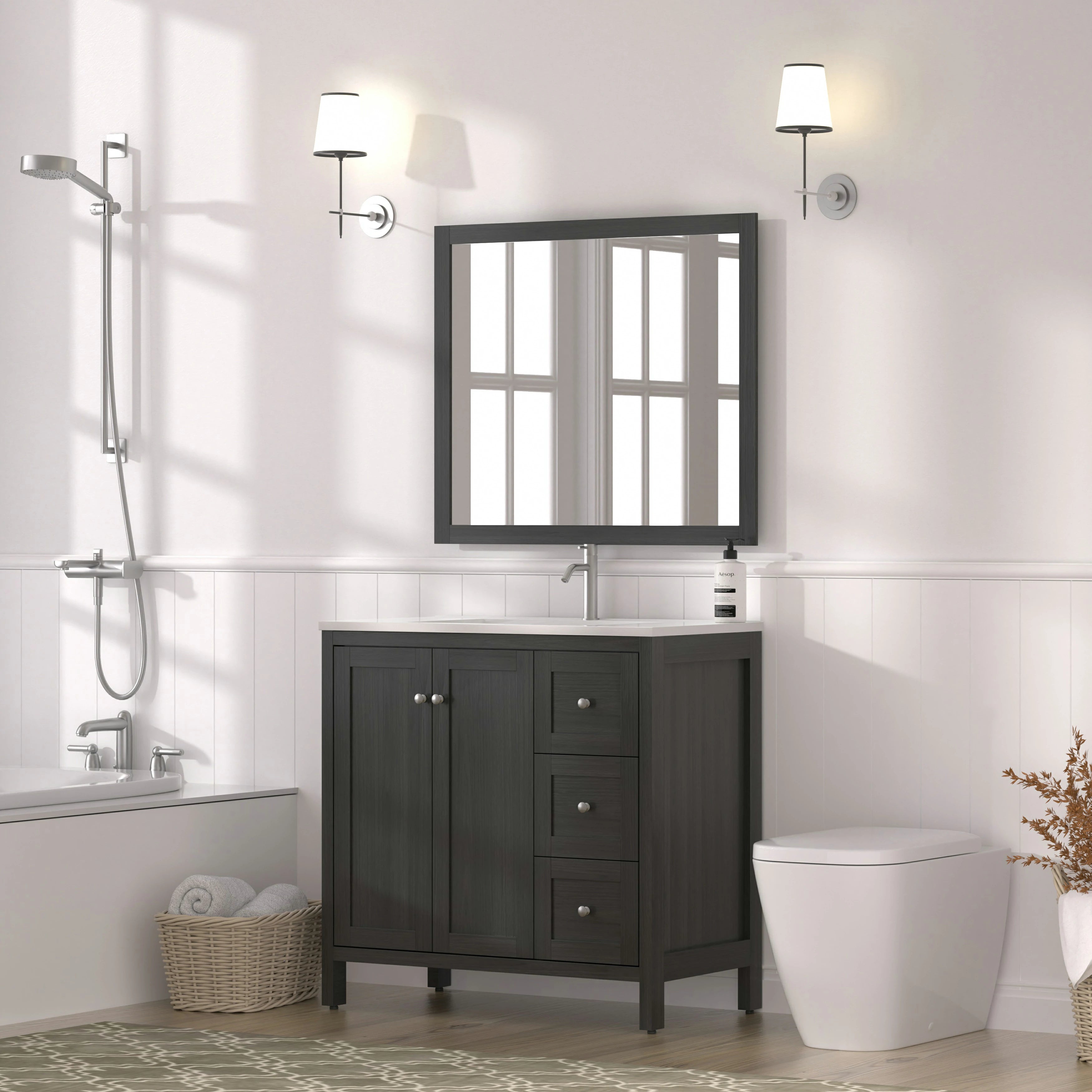 AISU Freestanding Modern Bathroom Cabinet with Basin, Munich Black