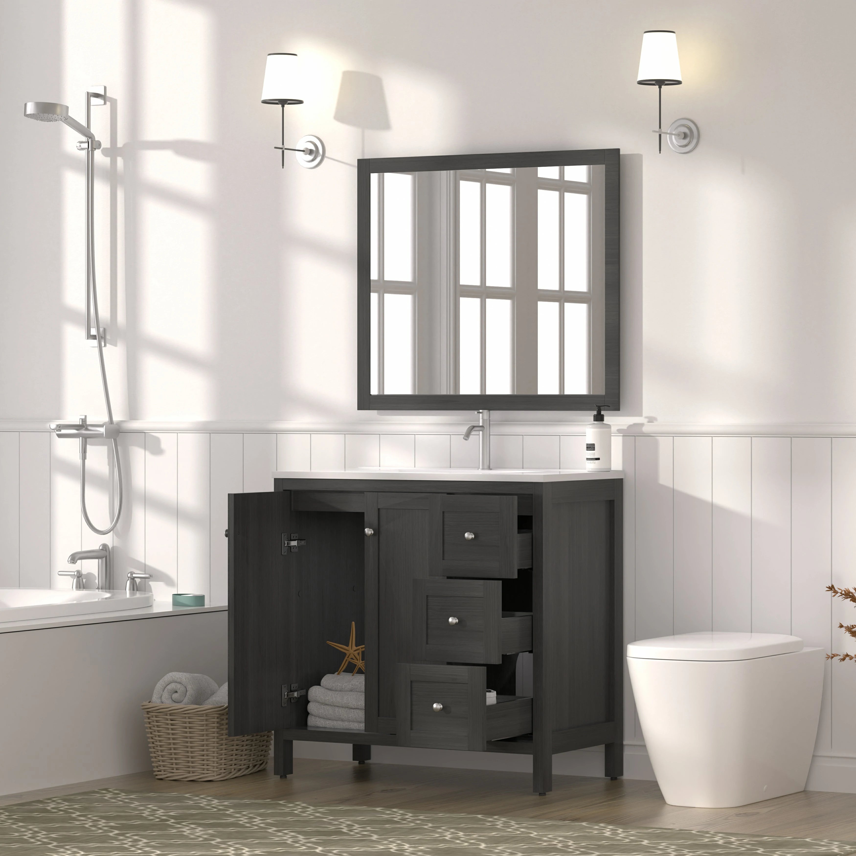 AISU Freestanding Modern Bathroom Cabinet with Basin, Munich Black
