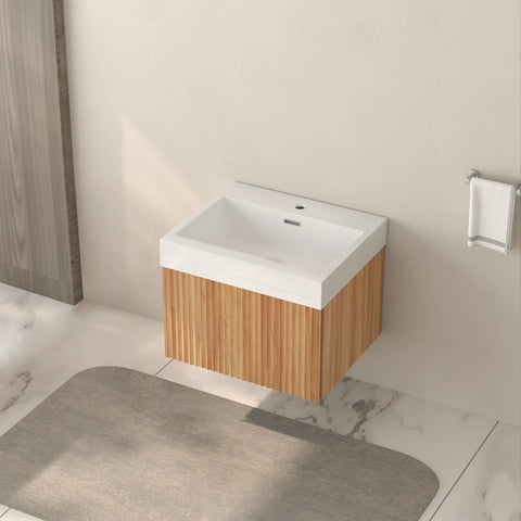 AISU Stripe Badezimmer-Waschtisch mit integriertem Waschbecken, Akazienfarbe