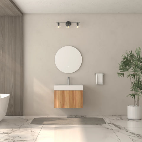AISU Stripe Badezimmer-Waschtisch mit integriertem Waschbecken, Akazienfarbe