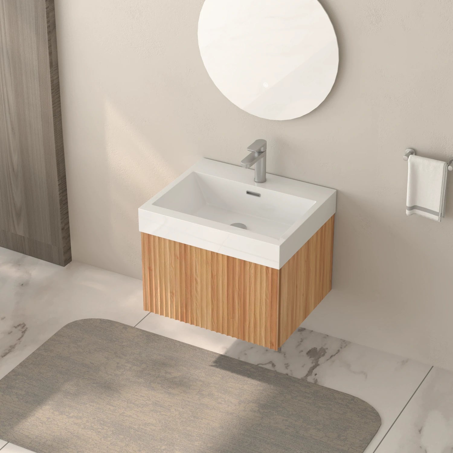 AISU Stripe Badezimmer-Waschtisch mit integriertem Waschbecken, Akazienfarbe