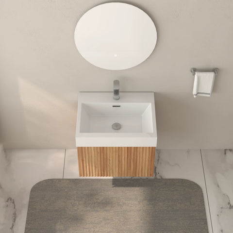 AISU Stripe Badezimmer-Waschtisch mit integriertem Waschbecken, Akazienfarbe