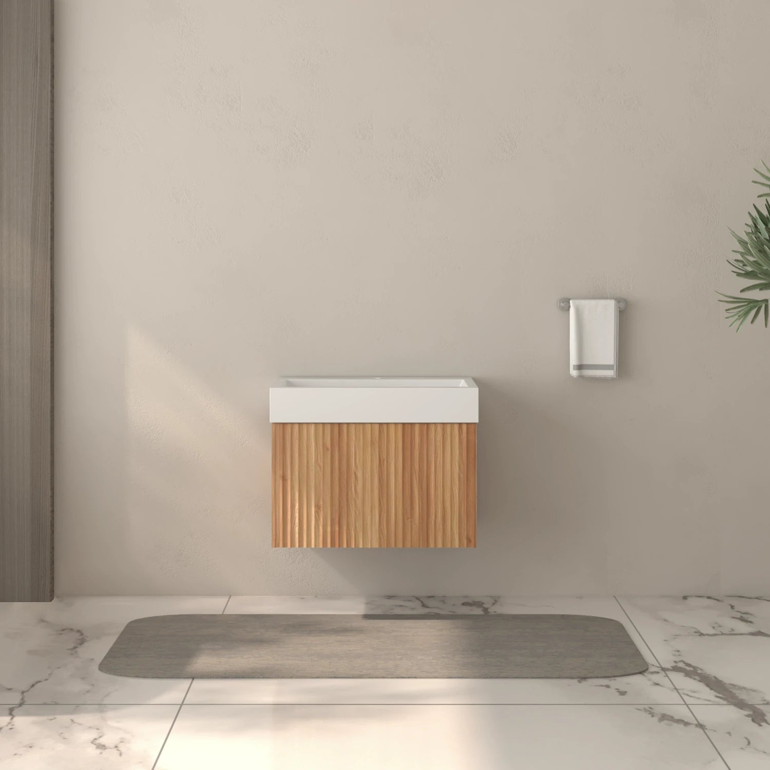 AISU Stripe Badezimmer-Waschtisch mit integriertem Waschbecken, Akazienfarbe