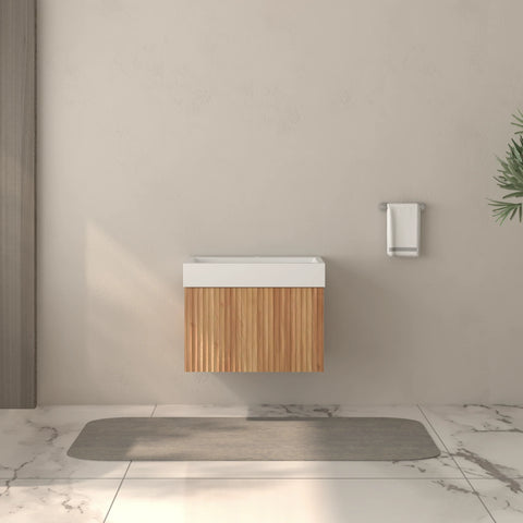AISU Stripe Badezimmer-Waschtisch mit integriertem Waschbecken, Akazienfarbe