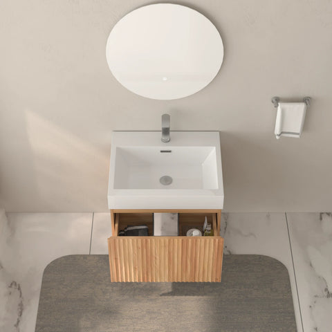 AISU Stripe Badezimmer-Waschtisch mit integriertem Waschbecken, Akazienfarbe