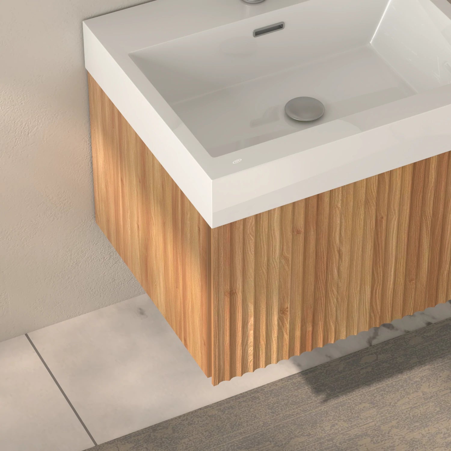 AISU Stripe Badezimmer-Waschtisch mit integriertem Waschbecken, Akazienfarbe
