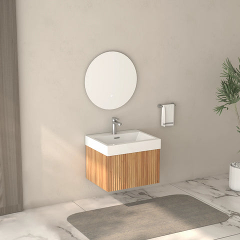 AISU Stripe Badezimmer-Waschtisch mit integriertem Waschbecken, Akazienfarbe
