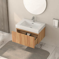 AISU Stripe Badezimmer-Waschtisch mit integriertem Waschbecken, Akazienfarbe