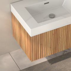 AISU Stripe Badezimmer-Waschtisch mit integriertem Waschbecken, Akazienfarbe