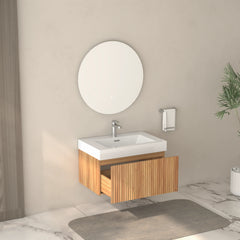 AISU Stripe Badezimmer-Waschtisch mit integriertem Waschbecken, Akazienfarbe