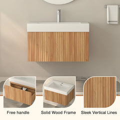 AISU Stripe Badezimmer-Waschtisch mit integriertem Waschbecken, Akazienfarbe
