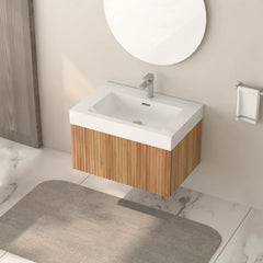 AISU Stripe Badezimmer-Waschtisch mit integriertem Waschbecken, Akazienfarbe