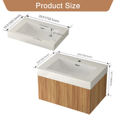 AISU Stripe Badezimmer-Waschtisch mit integriertem Waschbecken, Akazienfarbe