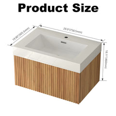 AISU Stripe Badezimmer-Waschtisch mit integriertem Waschbecken, Akazienfarbe