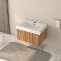 AISU Stripe Badezimmer-Waschtisch mit integriertem Waschbecken, Akazienfarbe