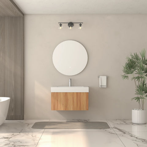 AISU Stripe Badezimmer-Waschtisch mit integriertem Waschbecken, Akazienfarbe