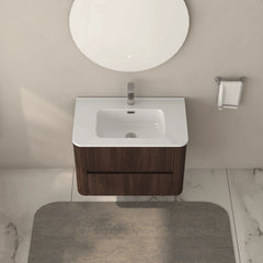 AISU Wall-Mounted Bathroom Vanity Dark Walnut with White Ceramic Integrated Sink