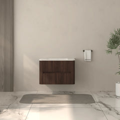 AISU Wall-Mounted Bathroom Vanity Dark Walnut with White Ceramic Integrated Sink