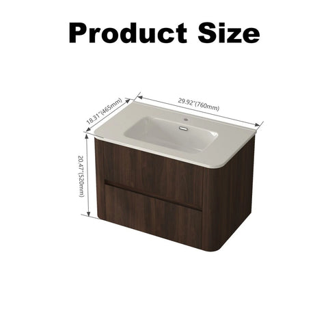 AISU Wall-Mounted Bathroom Vanity Dark Walnut with White Ceramic Integrated Sink