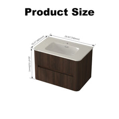 AISU Wall-Mounted Bathroom Vanity Dark Walnut with White Ceramic Integrated Sink