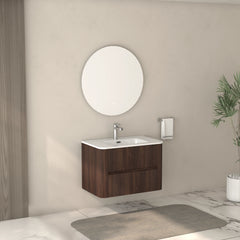 AISU Wall-Mounted Bathroom Vanity Dark Walnut with White Ceramic Integrated Sink