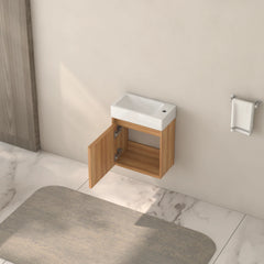 AISU Wall Mounted Small Acacia Solid Wood Bathroom Vanity with White SMC Resin Basin