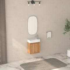 AISU Wall Mounted Small Acacia Solid Wood Bathroom Vanity with White SMC Resin Basin