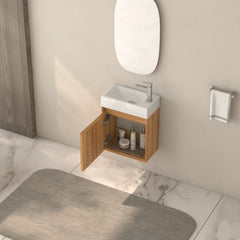 AISU Wall Mounted Small Acacia Solid Wood Bathroom Vanity with White SMC Resin Basin