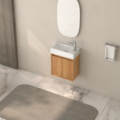 AISU Wall Mounted Small Acacia Solid Wood Bathroom Vanity with White SMC Resin Basin