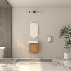 AISU Wall Mounted Small Acacia Solid Wood Bathroom Vanity with White SMC Resin Basin