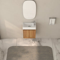 AISU Wall Mounted Small Acacia Solid Wood Bathroom Vanity with White SMC Resin Basin