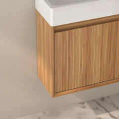 AISU Wall Mounted Small Acacia Solid Wood Bathroom Vanity with White SMC Resin Basin
