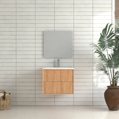 AISU Solid Wood Floating Bathroom Vanity Set with 2 Storage Drawers, White Resin Integrated Basin