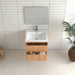 AISU Solid Wood Floating Bathroom Vanity Set with 2 Storage Drawers, White Resin Integrated Basin