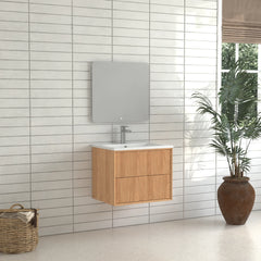 AISU Solid Wood Floating Bathroom Vanity Set with 2 Storage Drawers, White Resin Integrated Basin
