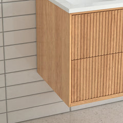 AISU Solid Wood Floating Bathroom Vanity Set with 2 Storage Drawers, White Resin Integrated Basin